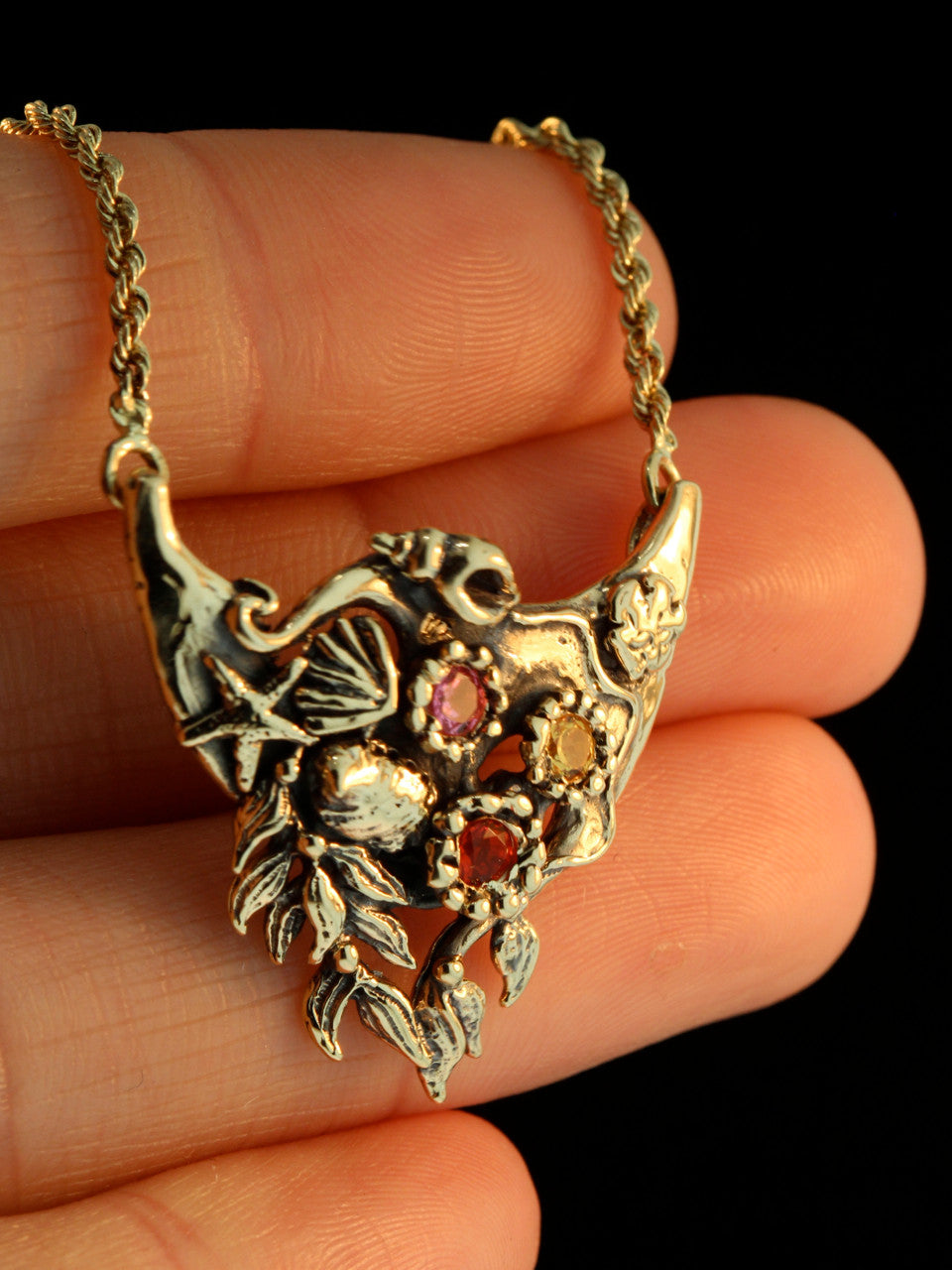 14k gold Atlantis Treasure Pendant with Gemstones