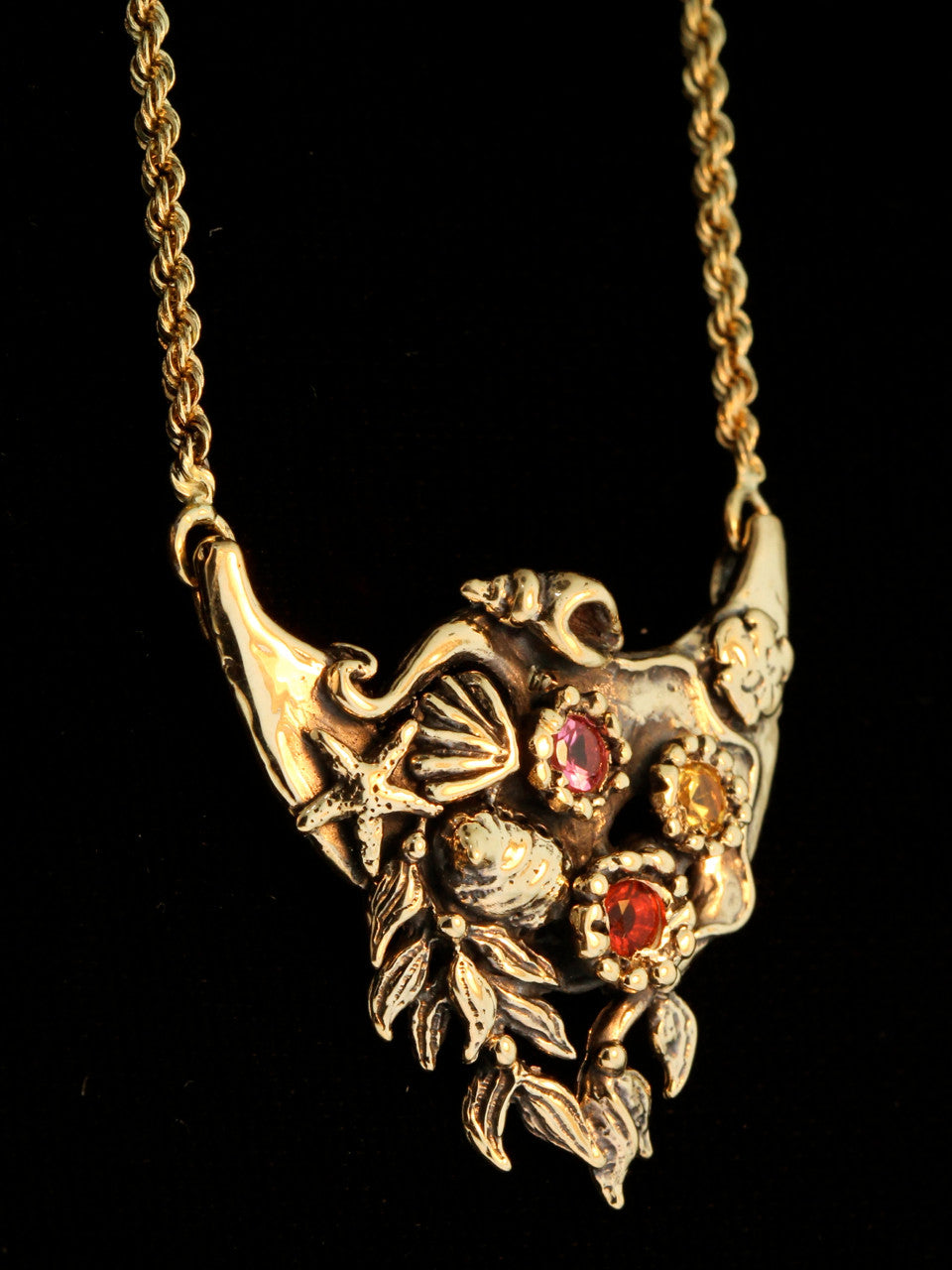 14k gold Atlantis Treasure Pendant with Gemstones