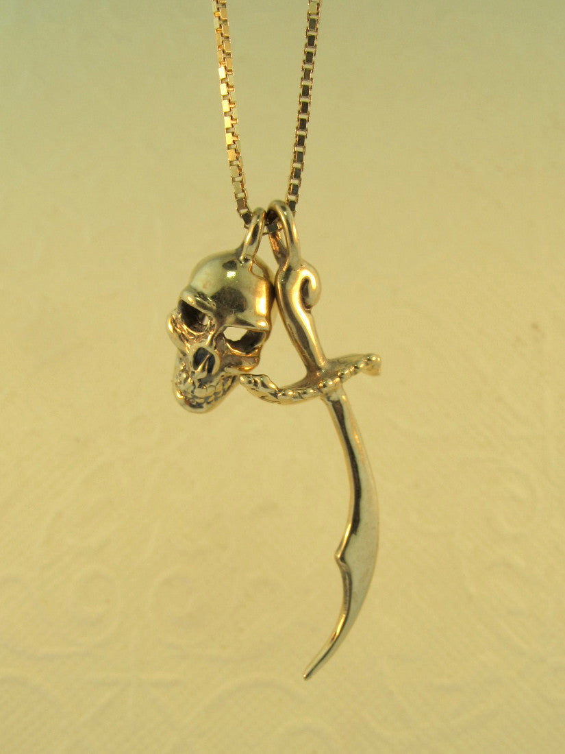 14k Gold Skull and Scimitar Pendant