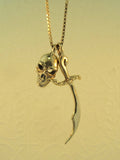 Gold Skull and Scimitar Charm Necklace - 14k Gold