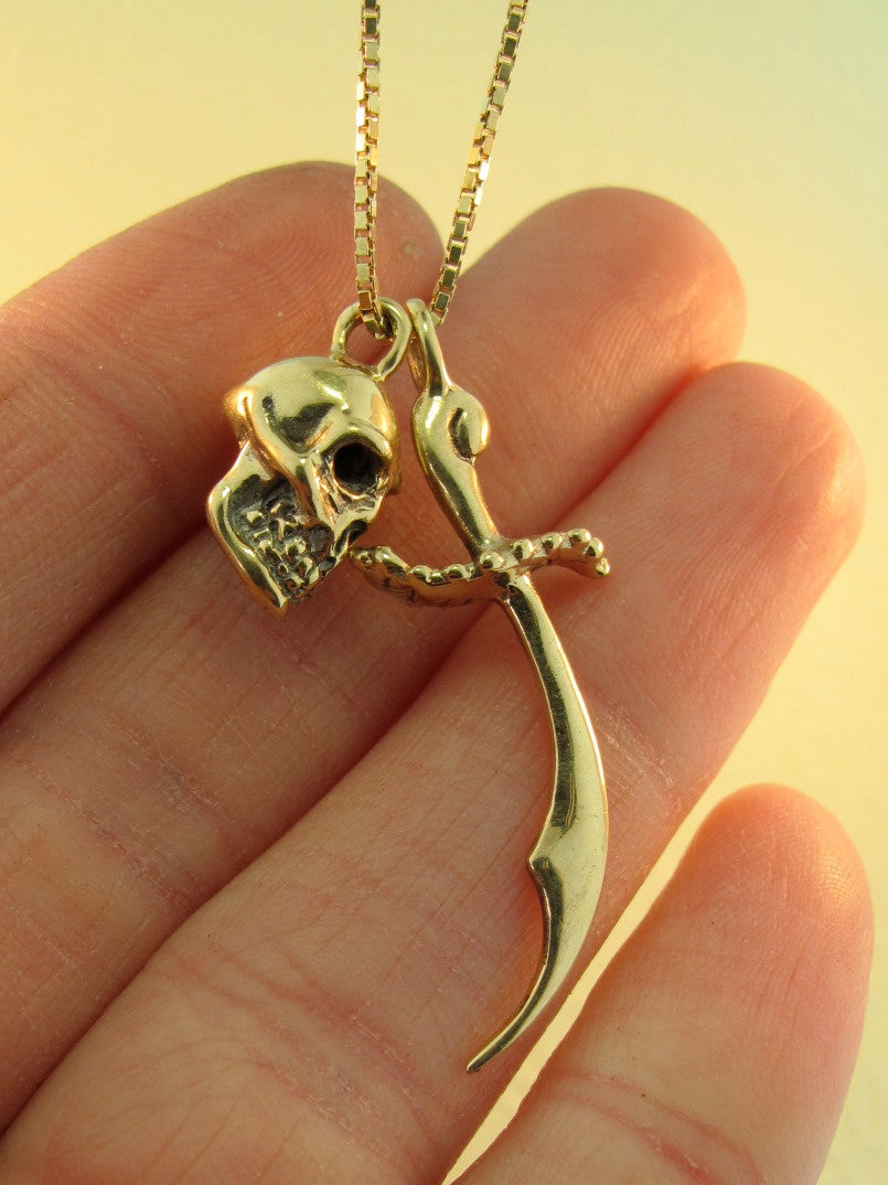14k Gold Skull and Scimitar Pendant