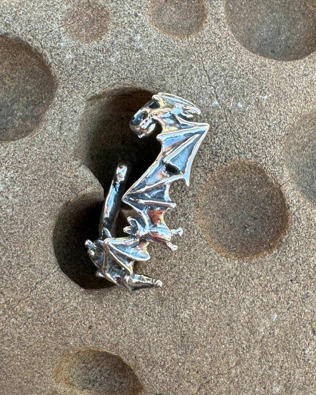 Detail, Silver Bat Ear Hoop