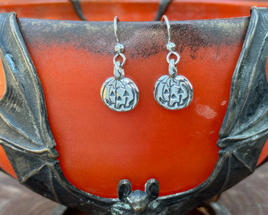 Jack-O-Lantern Pumpkin Earrings - Sterling Silver
