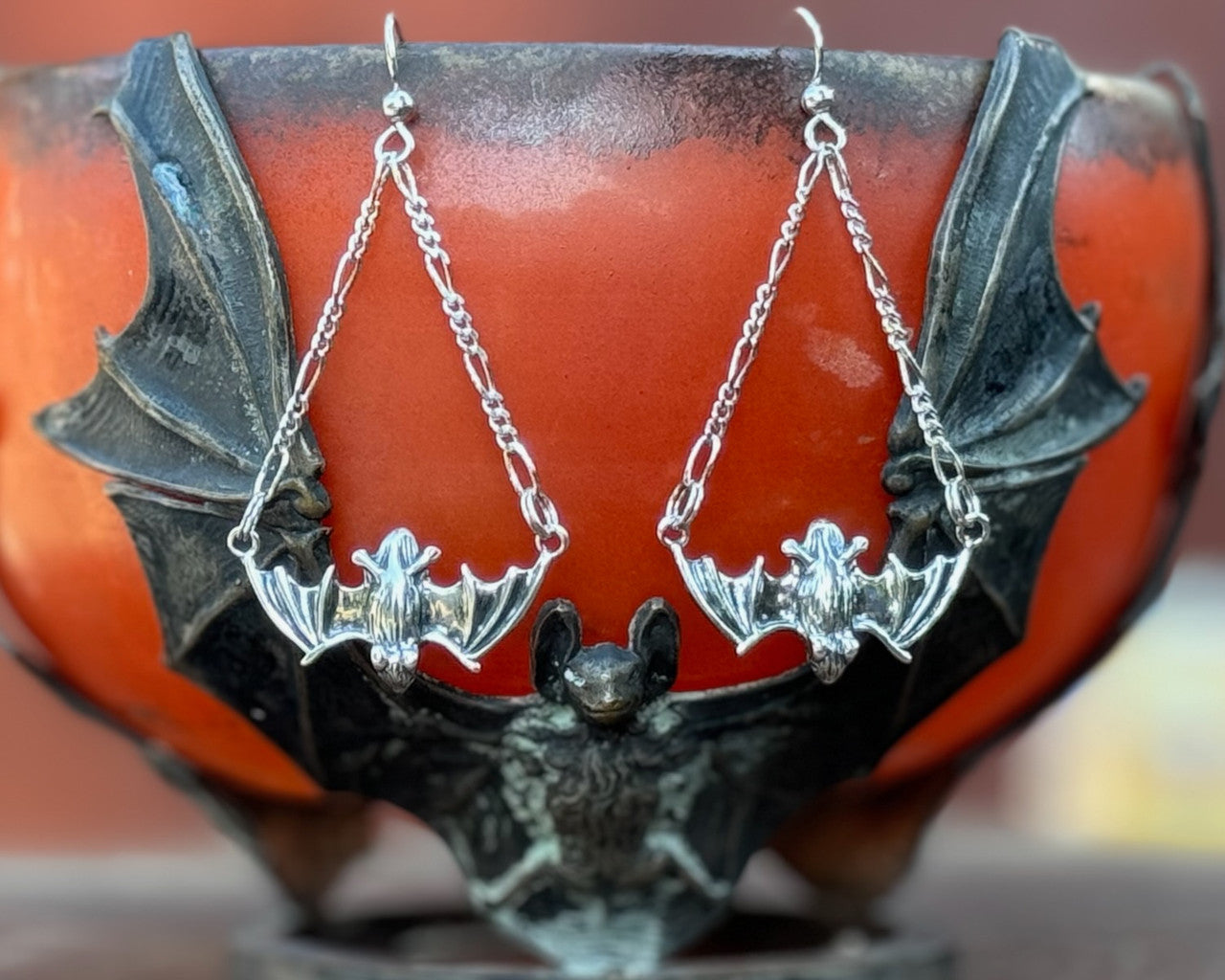Sterling Silver Flying Bat Earrings