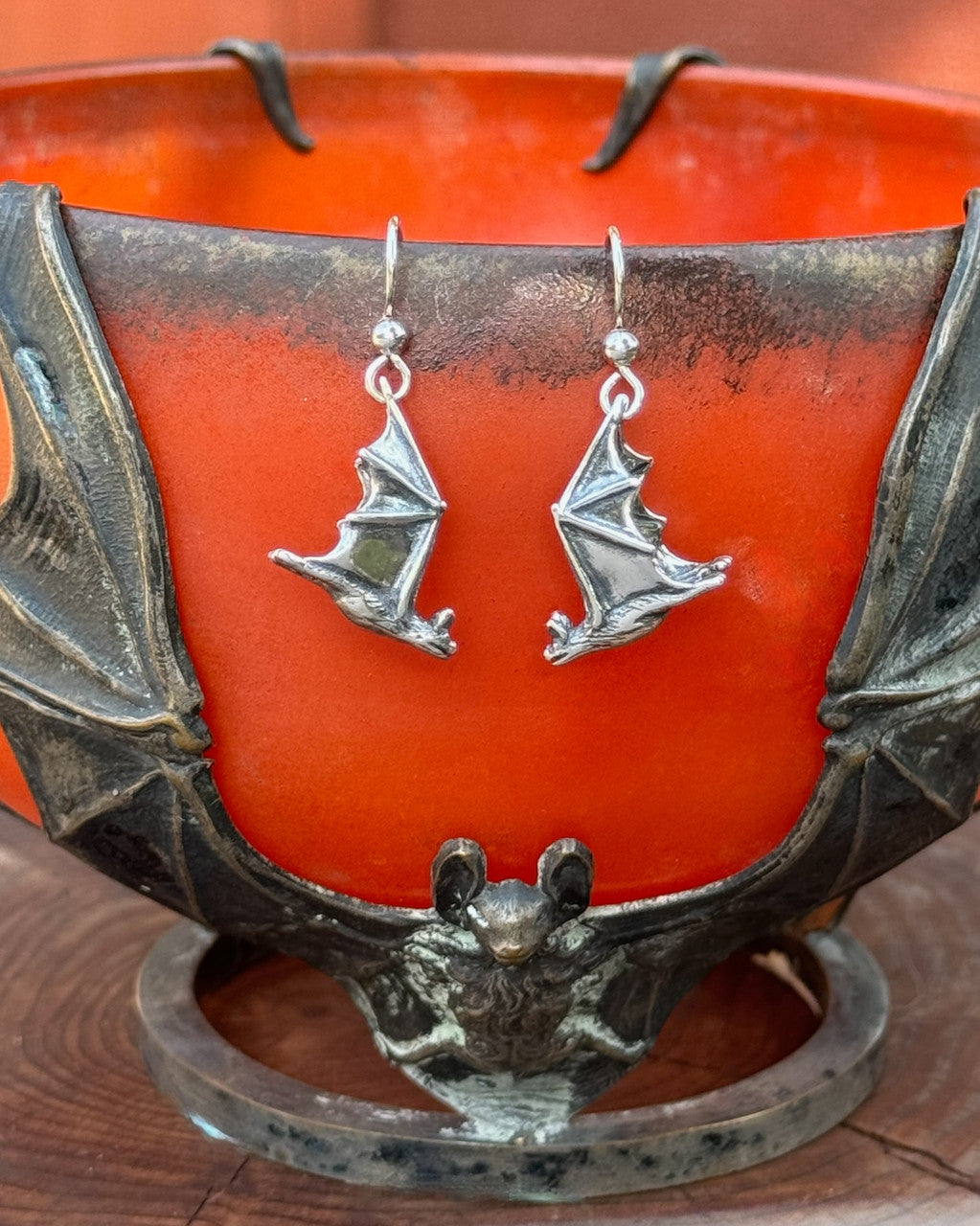 Sterling Silver Soaring Bat Earrings