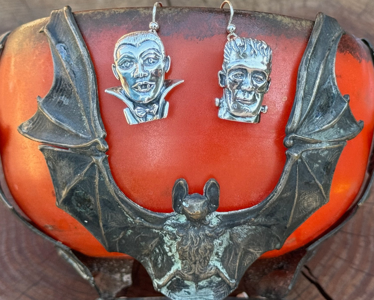 Sterling Silver Dracula and Frankenstein Earrings