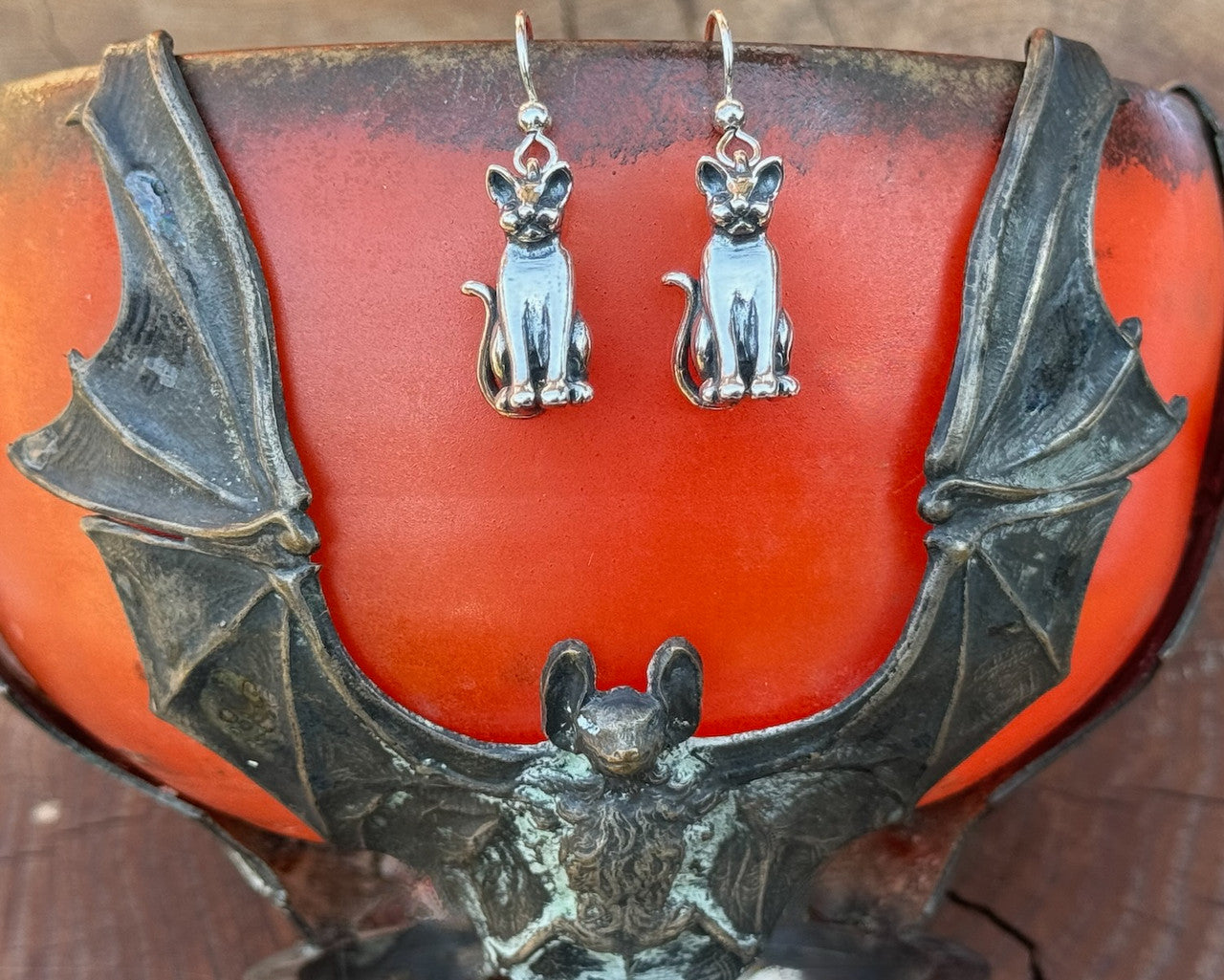 Sterling Silver Egyptian Magic Cat Earrings