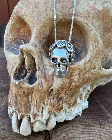 Skull and Rose Pendant - Silver