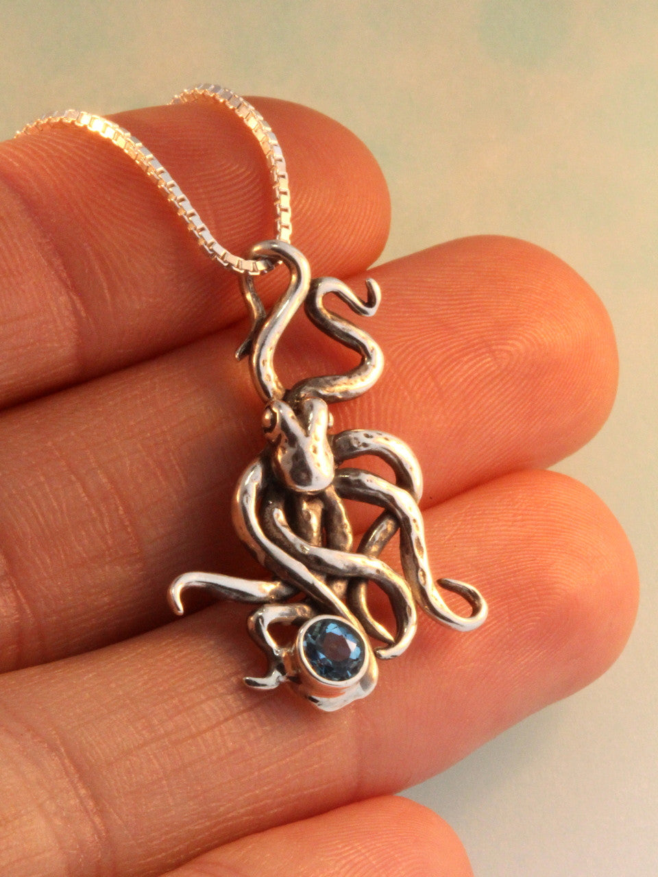 Sea Life - Octopus Charm with Gemstones - Sterling Silver
