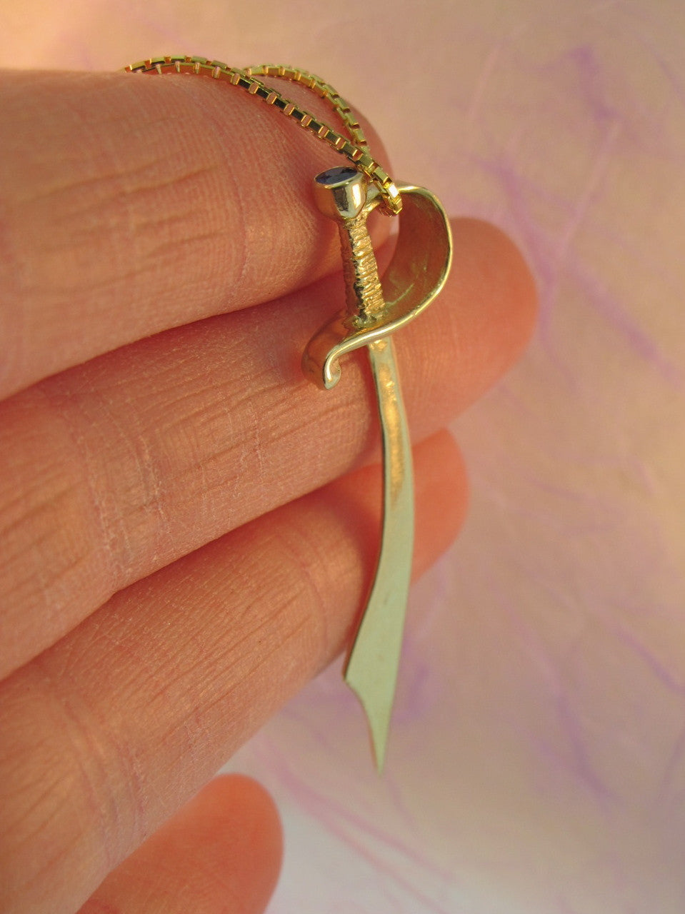 Cutlass Sword - 14K gold, sapphire