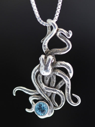 Sea Life - Octopus Charm with Gemstones - Sterling Silver