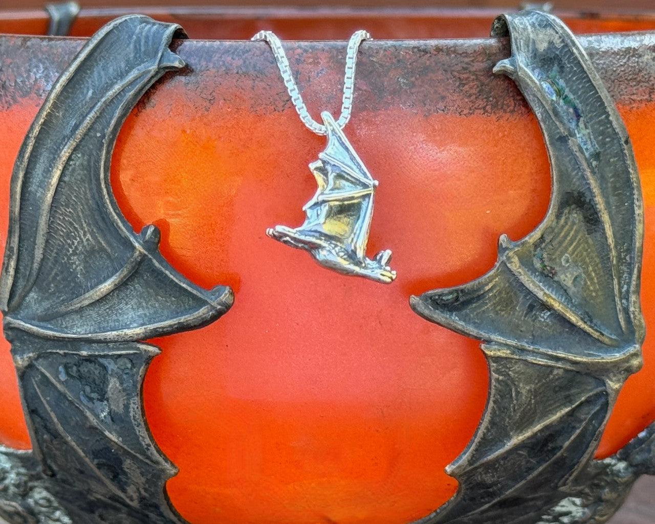 Sterling Silver Soaring Bat Pendant