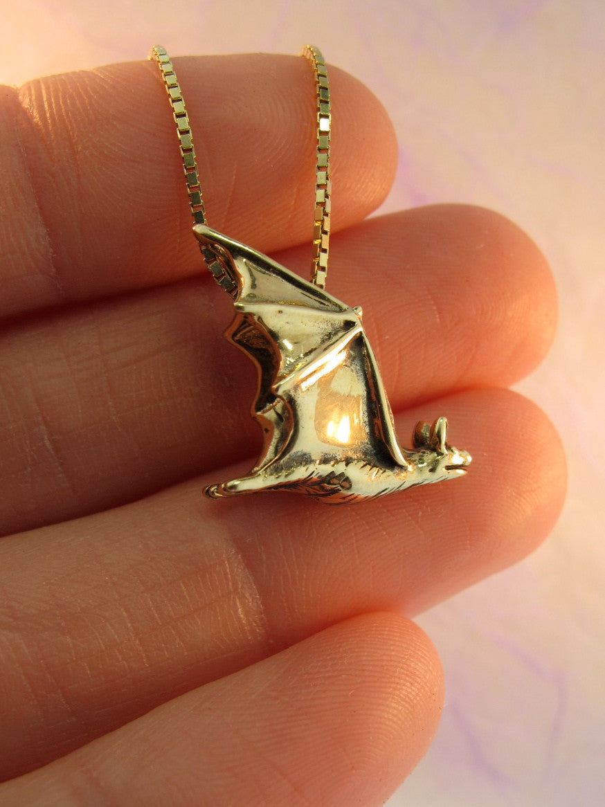 Soaring Bat Charm - 14k Gold