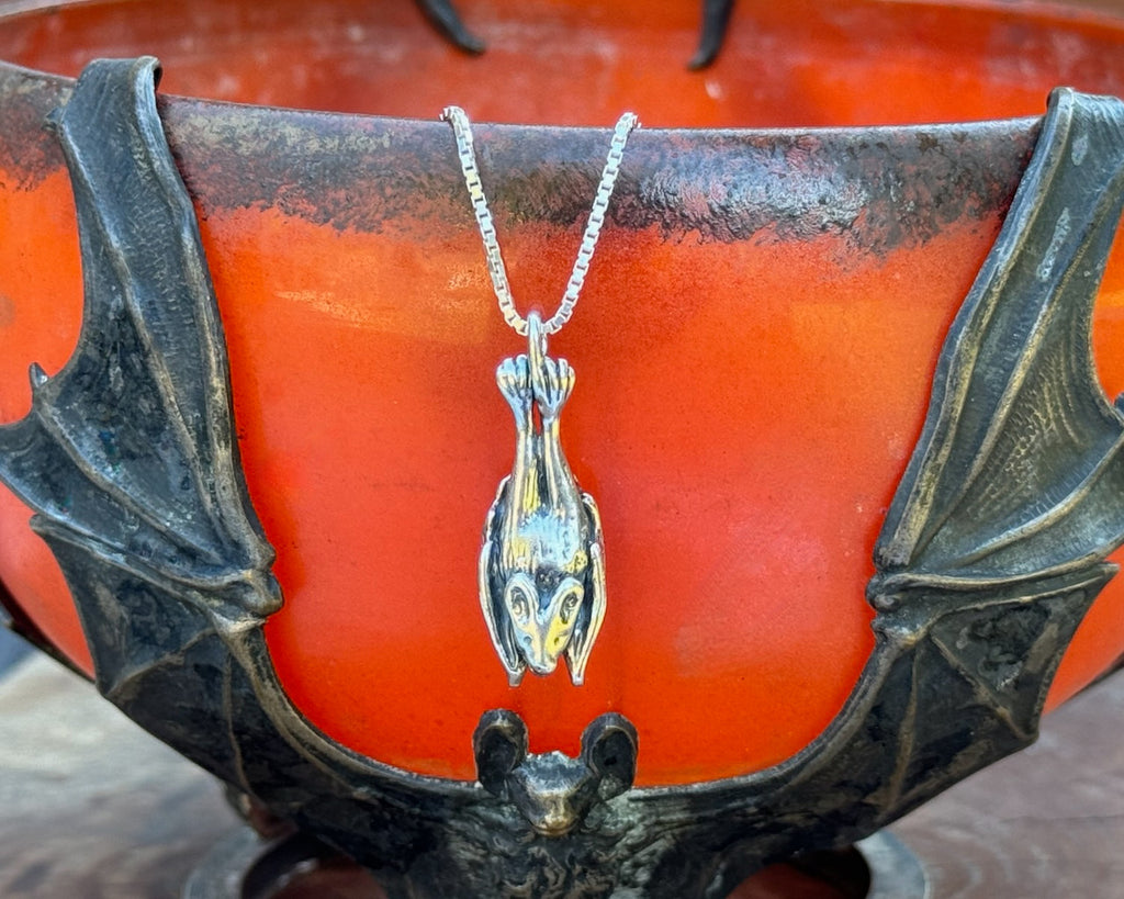 Sterling Silver Sleeping Bat Pendant