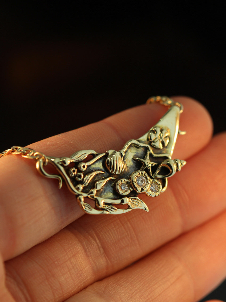 Gold Tide Pool Neckpiece with Diamonds - Solid 14k Gold