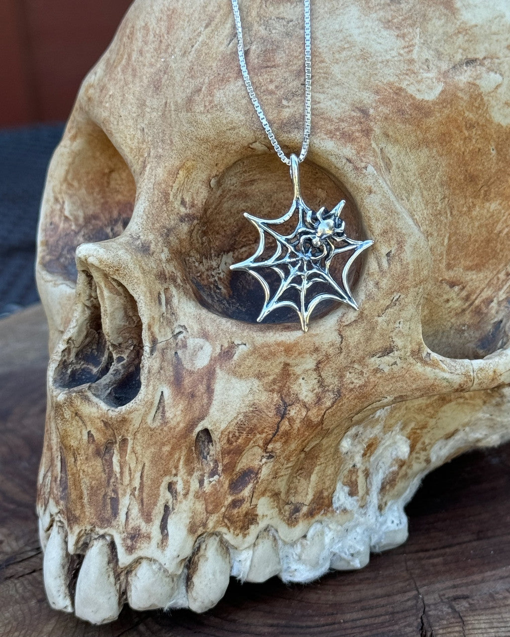 Small Sterling Silver Spider Web Pendant