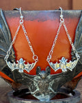 Flying Bat Earrings - Silver