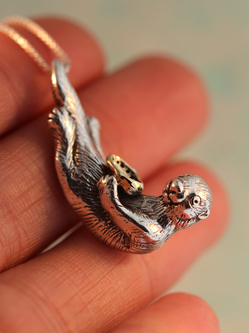 Sea Life - Silver Sea Otter Pendant with Gold Abalone
