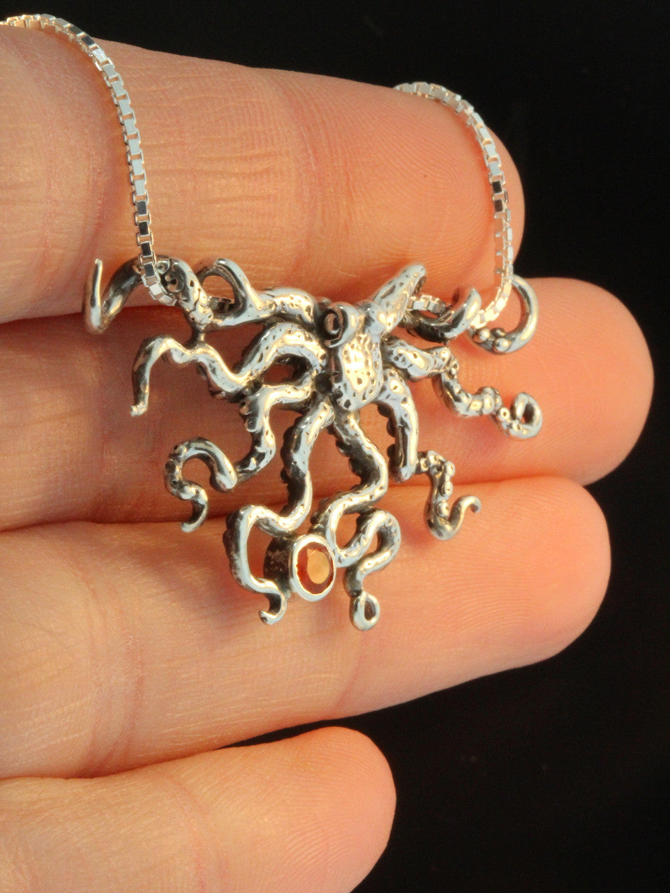 Octopus Slider Pendant with Mexican Opal - Silver