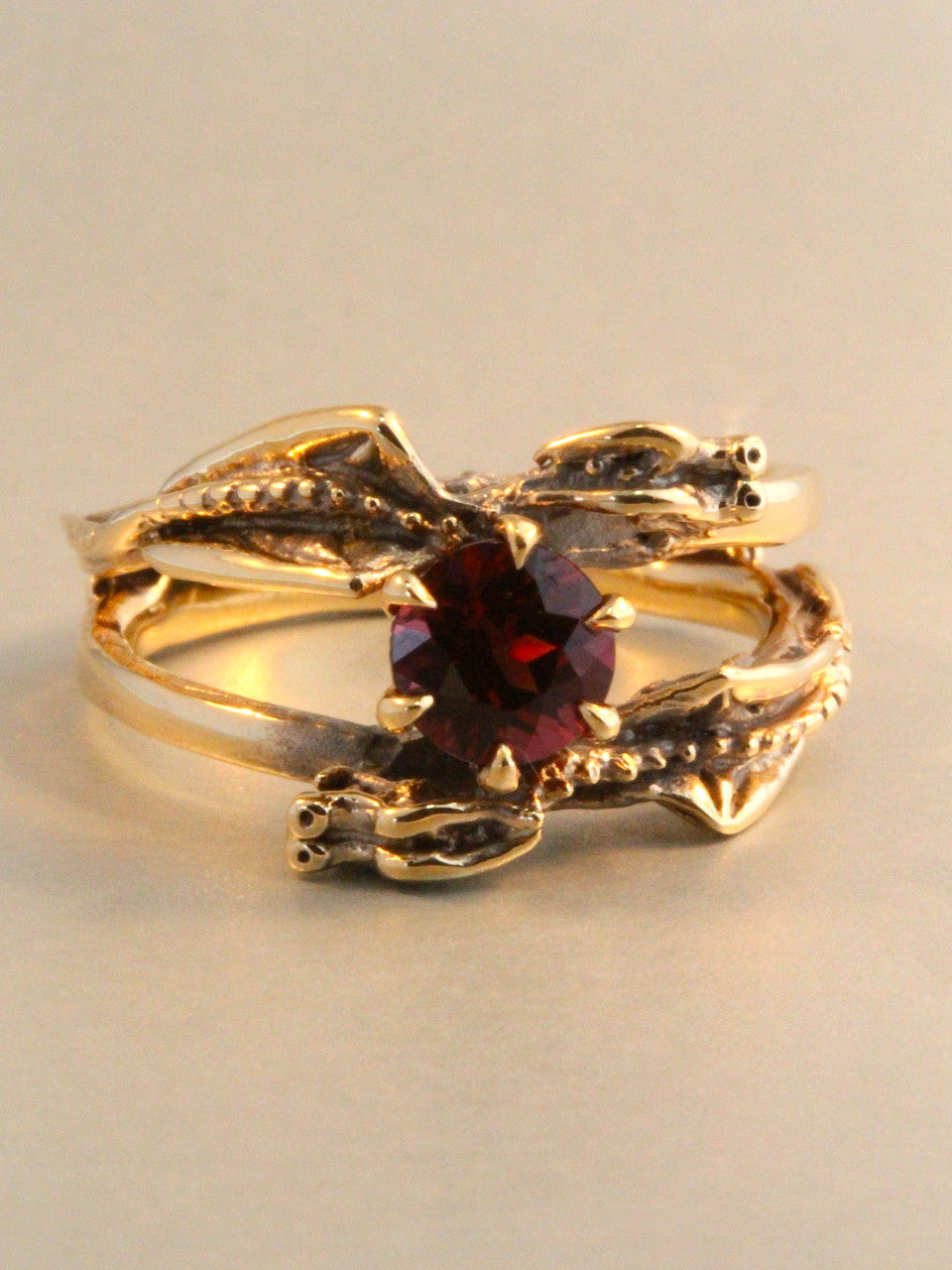 Double Dragon Eternity Ring 14k Gold with 1 ct Rhodolite Garnet