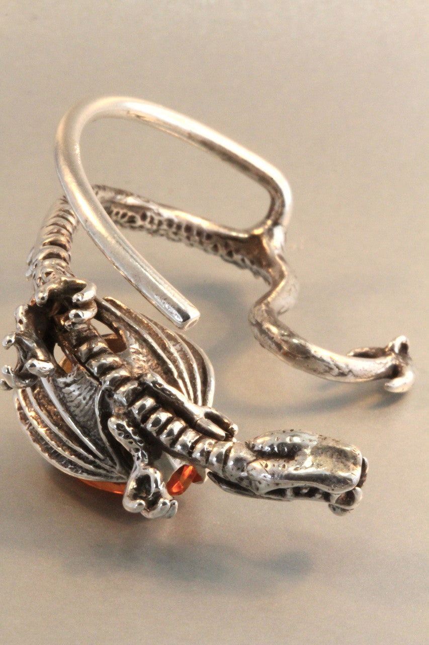 Throne Dragon Ear Wrap with Pear Shaped Citrine - Silver