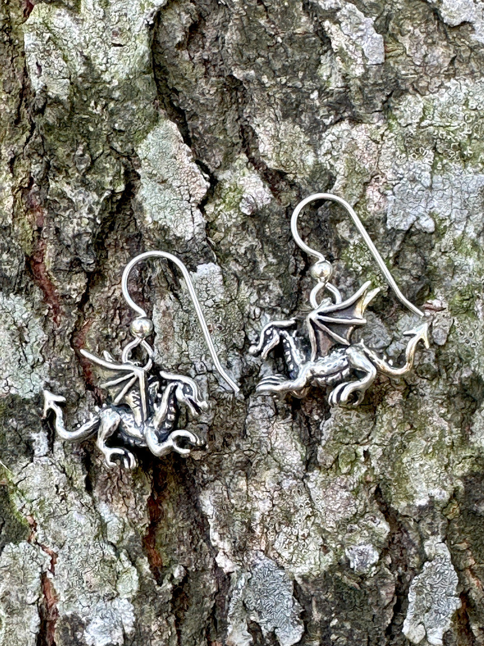 Tiny Welsh Dragon Earrings - Silver