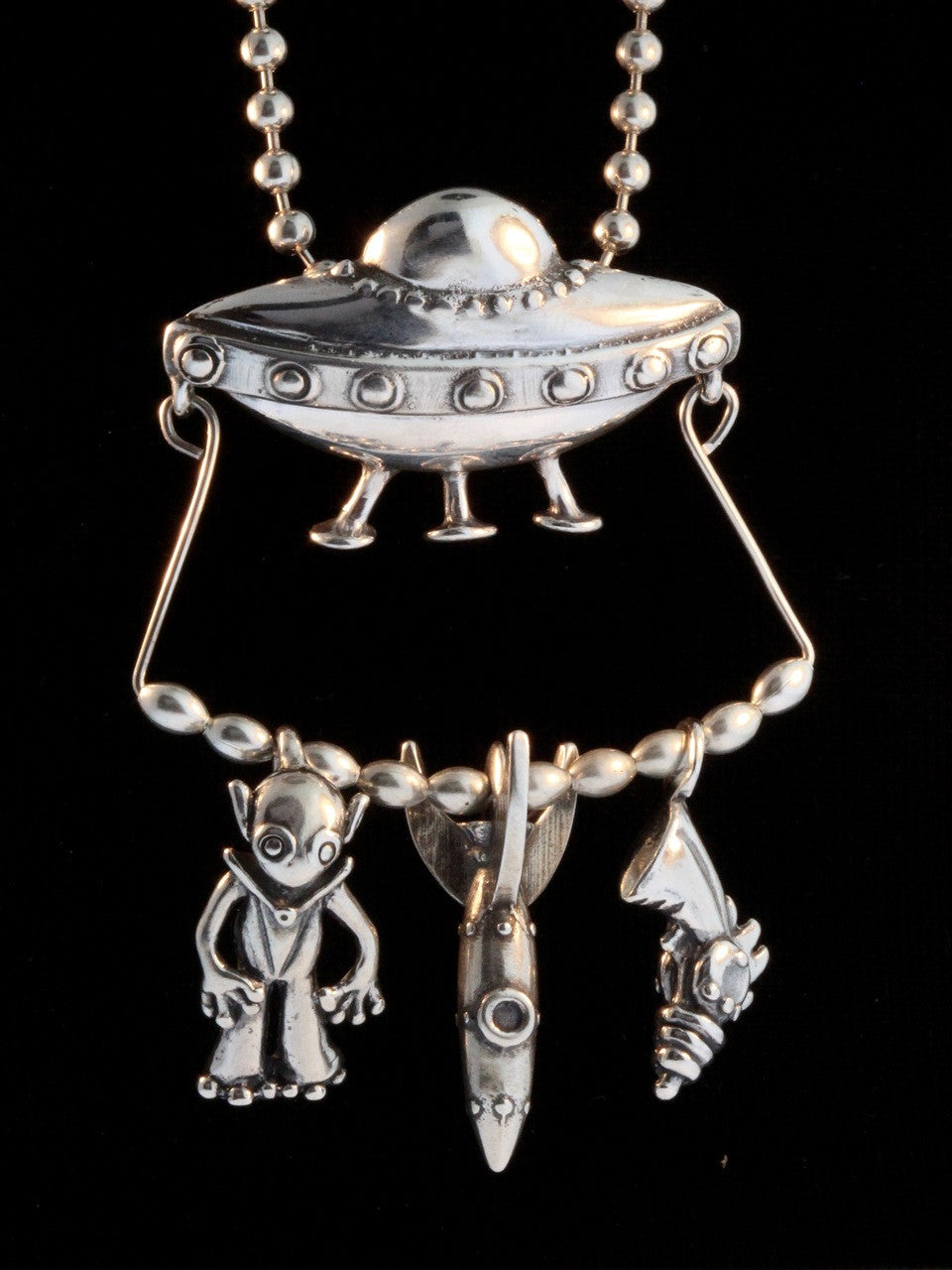 Flying Saucer U.F.O. Charm Collection with Alien, Rocket and Ray Gun
