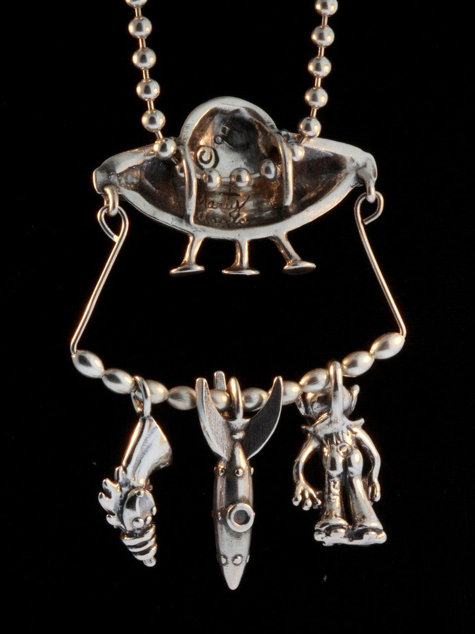 Reverse - Flying Saucer U.F.O. Charm Collection with Alien, Rocket and Ray Gun