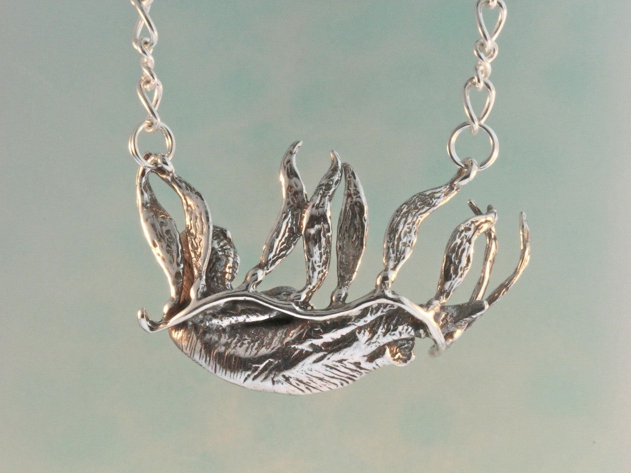 Sea Life - Sea Otter Pendant and Kelp Neckpiece - Sterling Silver