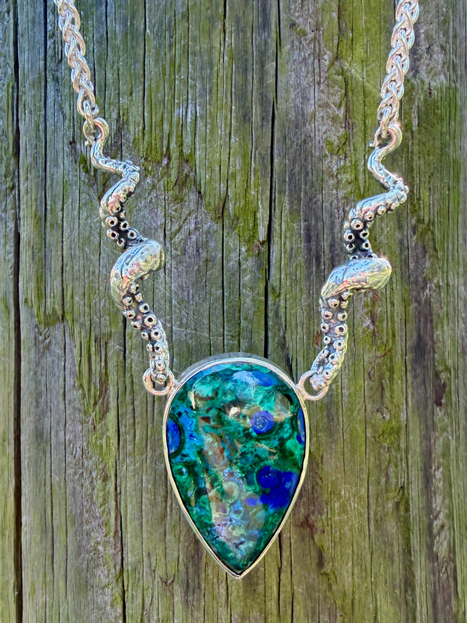 Azurite and Malachite Tentacle Neckpiece - Silver