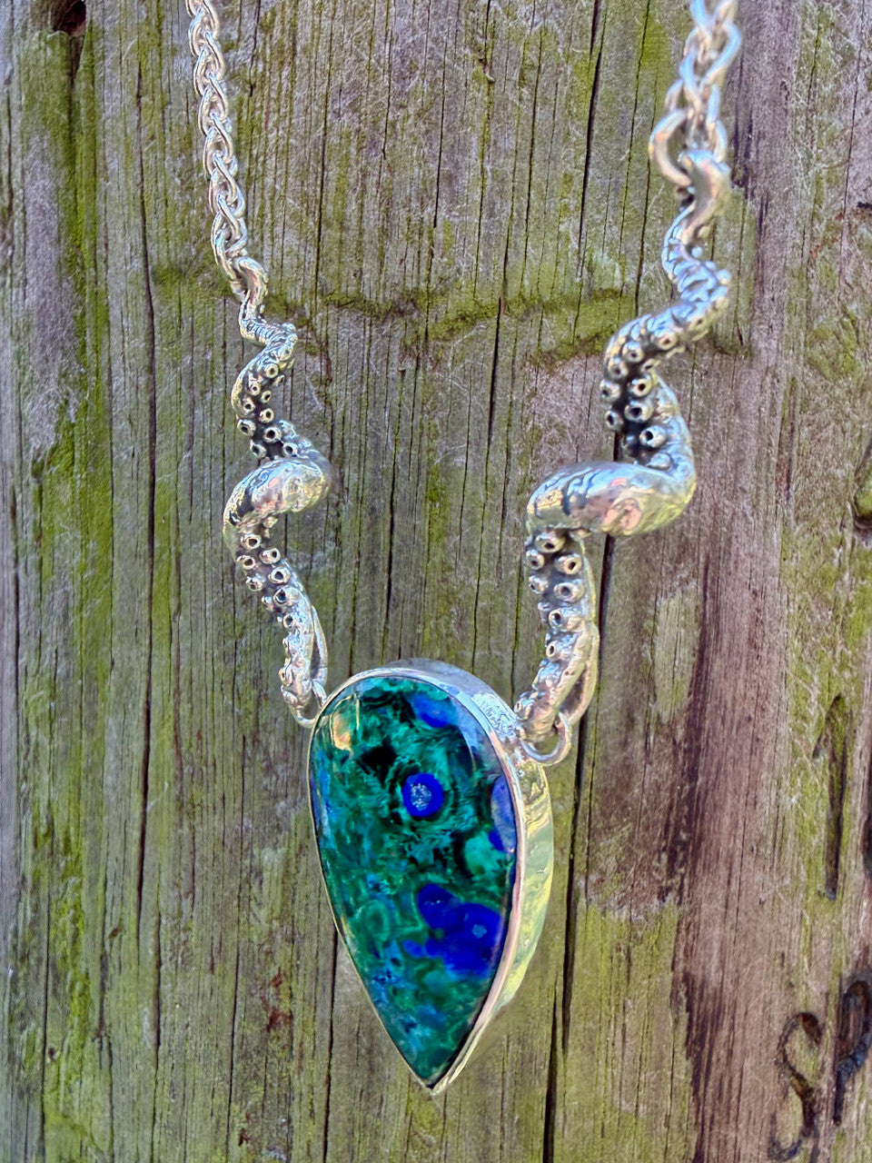 Azurite and Malachite Tentacle Neckpiece - Silver