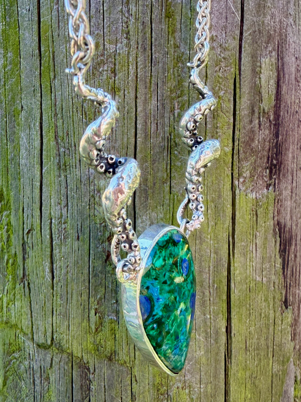 Azurite and Malachite Tentacle Neckpiece - Silver