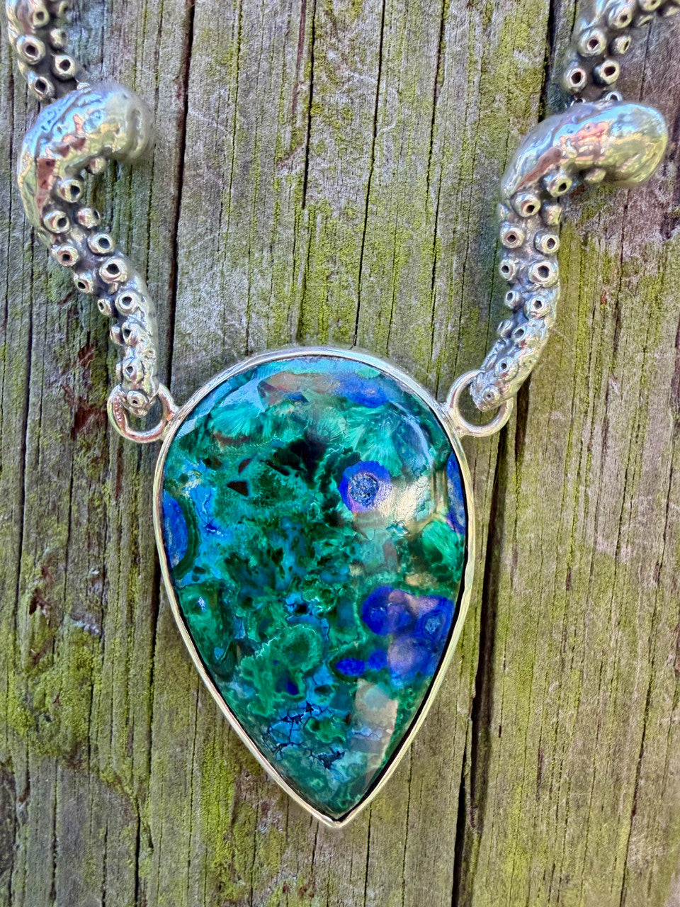 Azurite and Malachite Tentacle Neckpiece - Silver