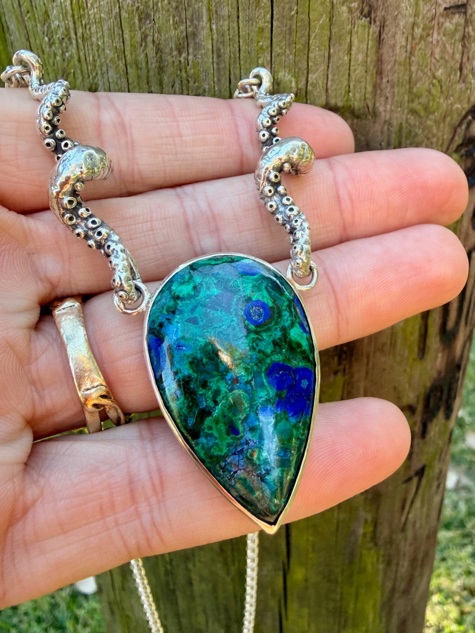 Azurite and Malachite Tentacle Neckpiece - Silver