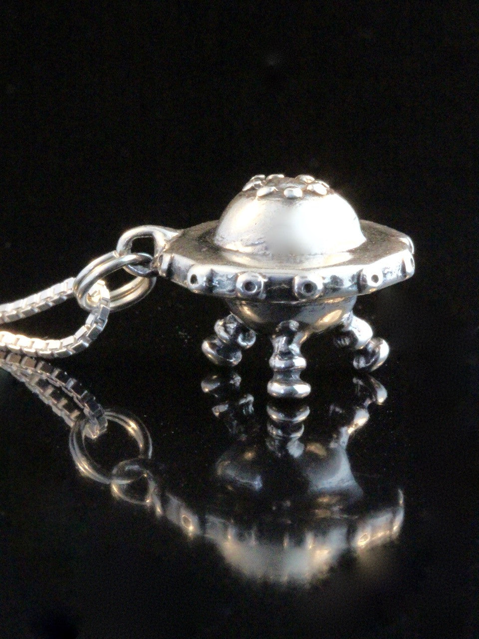 Alien Flying Saucer Charm - Silver
