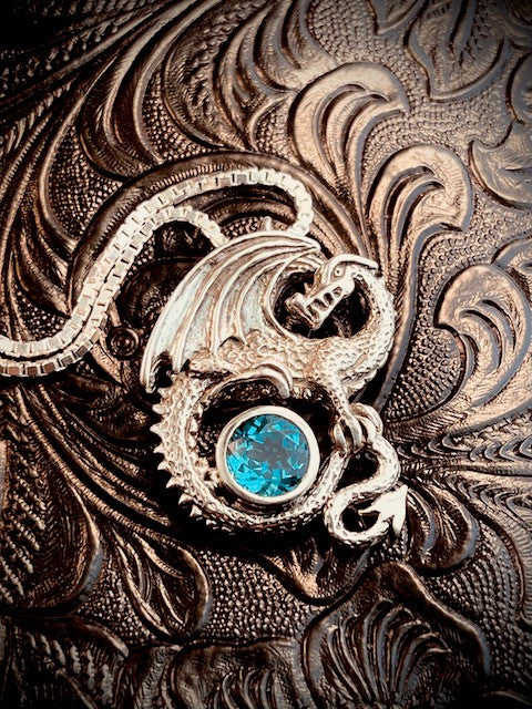 Avalon Dragon with 8mm Blue Topaz - Silver