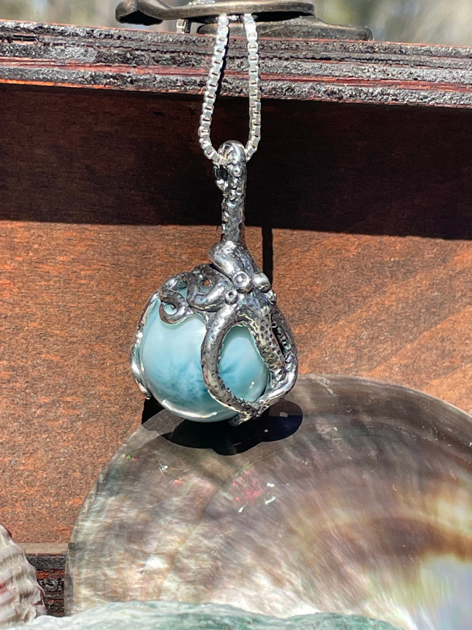 Octopus Pendant w/ Larimar Orb