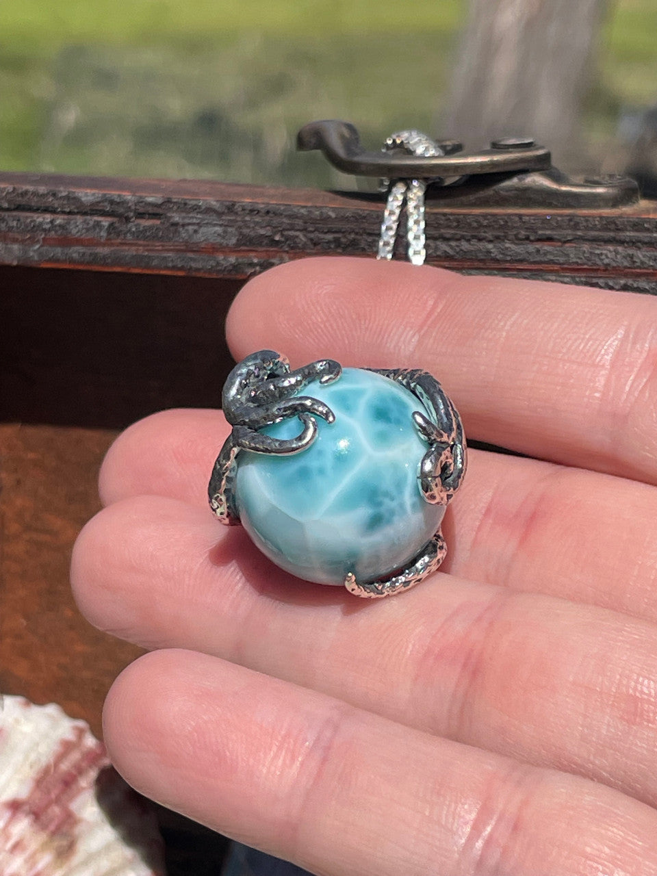 Octopus Pendant w/ Larimar Orb