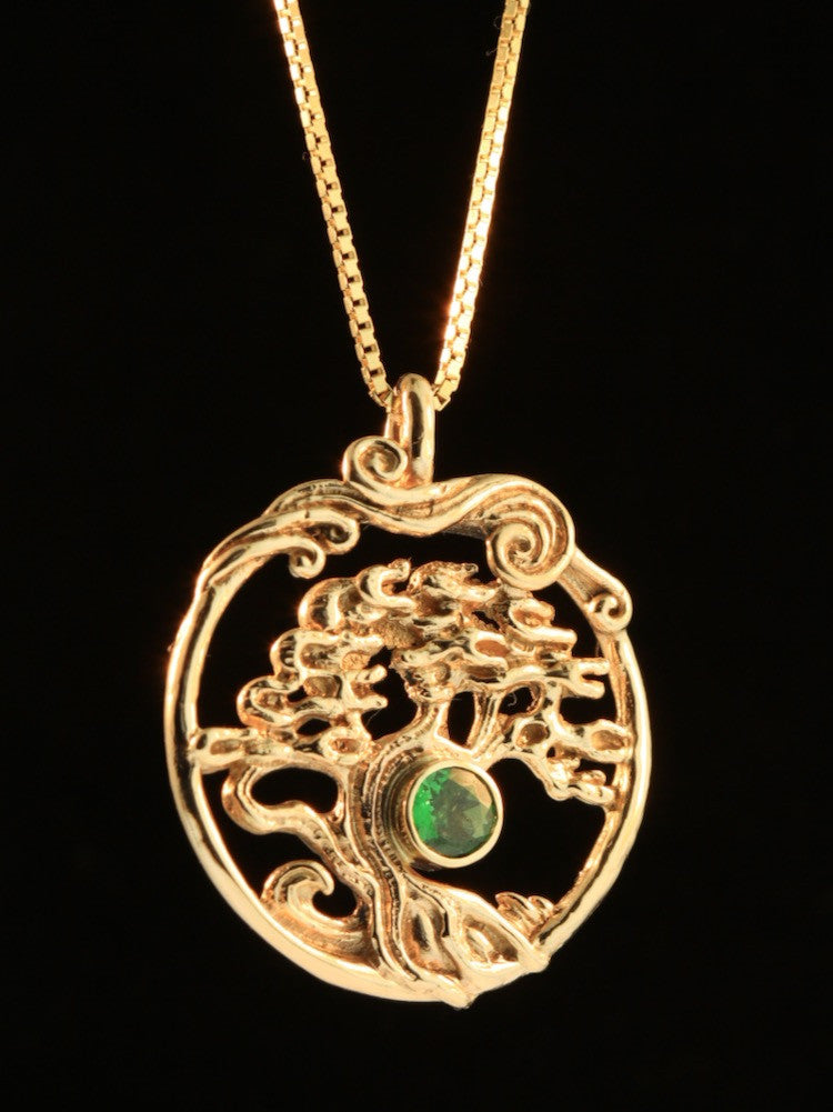Bonsai Tree Pendant with Tsavorite - 14K Gold