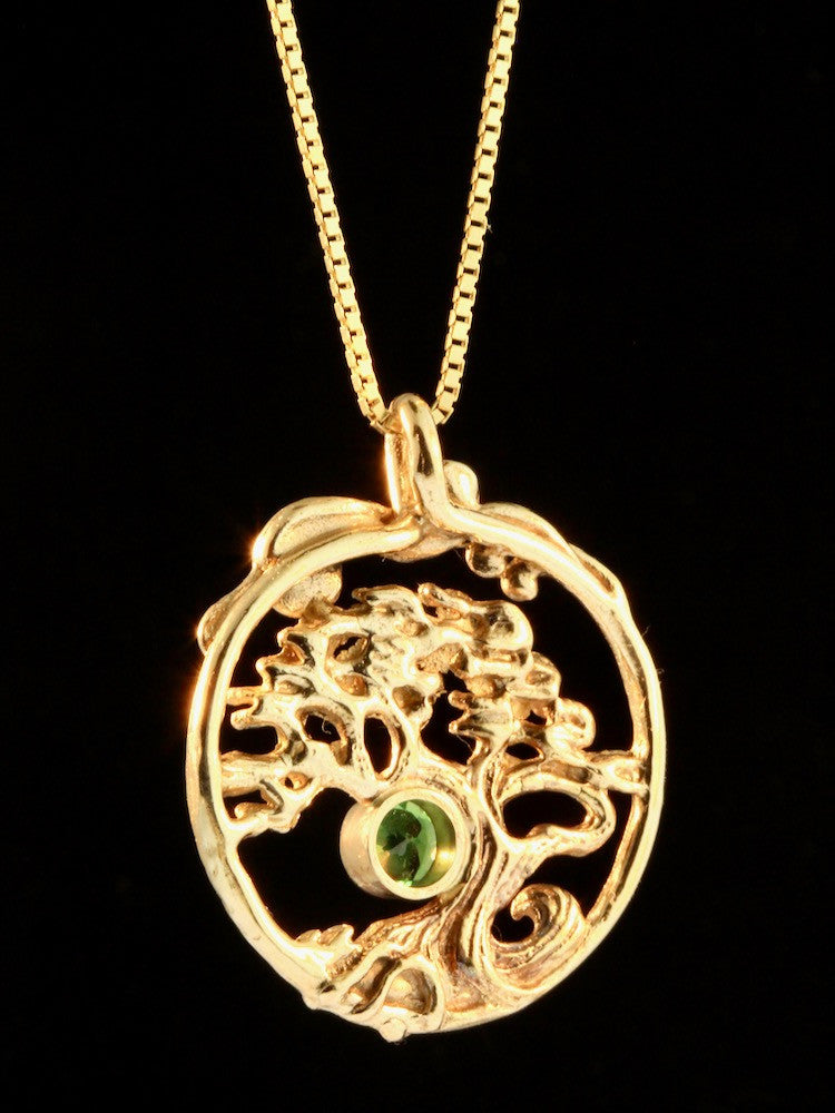 Bonsai Tree Pendant with Tsavorite - 14K Gold
