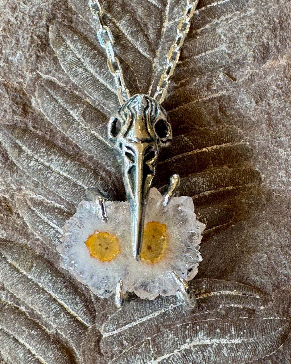 Raven Skull with Stalactite Slice - Silver