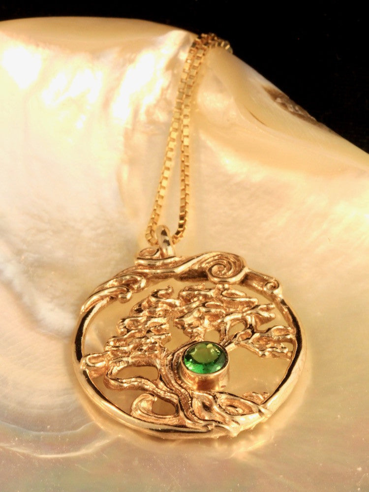 Bonsai Tree Pendant with Tsavorite - 14K Gold