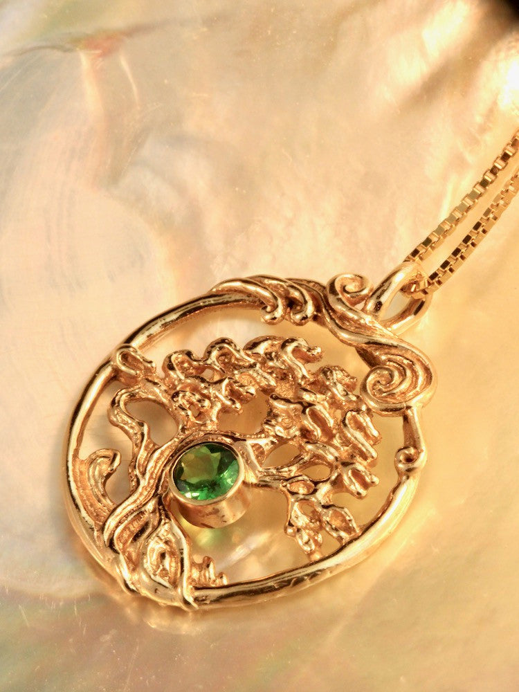 Bonsai Tree Pendant with Tsavorite - 14K Gold