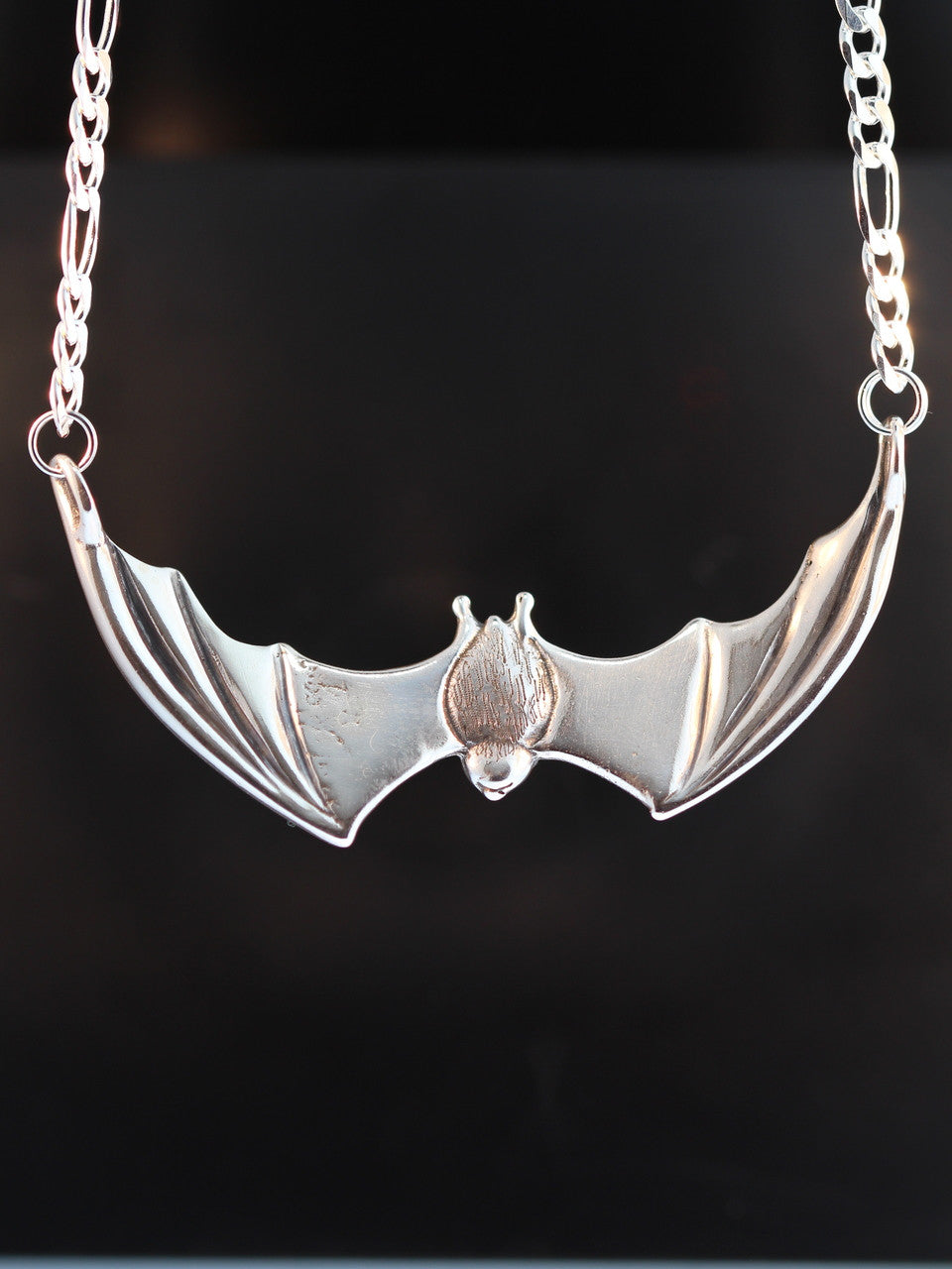 Sterling Silver Large Spread Winged Bat Pendant