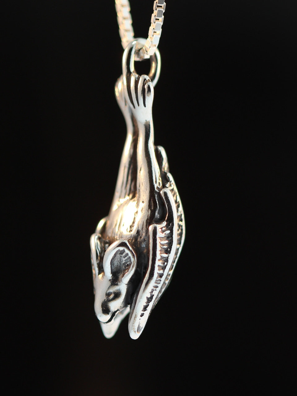 Sterling Silver Sleeping Bat Pendant