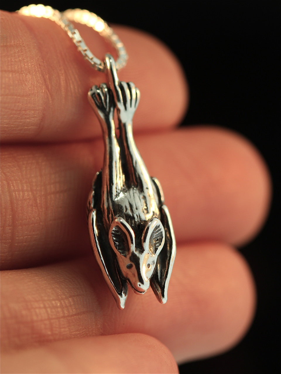Sterling Silver Sleeping Bat Pendant