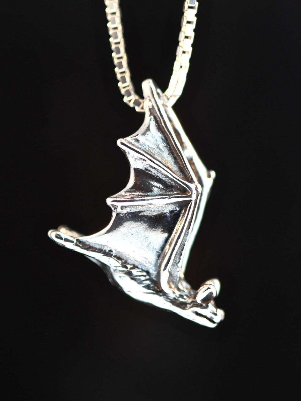 Sterling Silver Soaring Bat Pendant