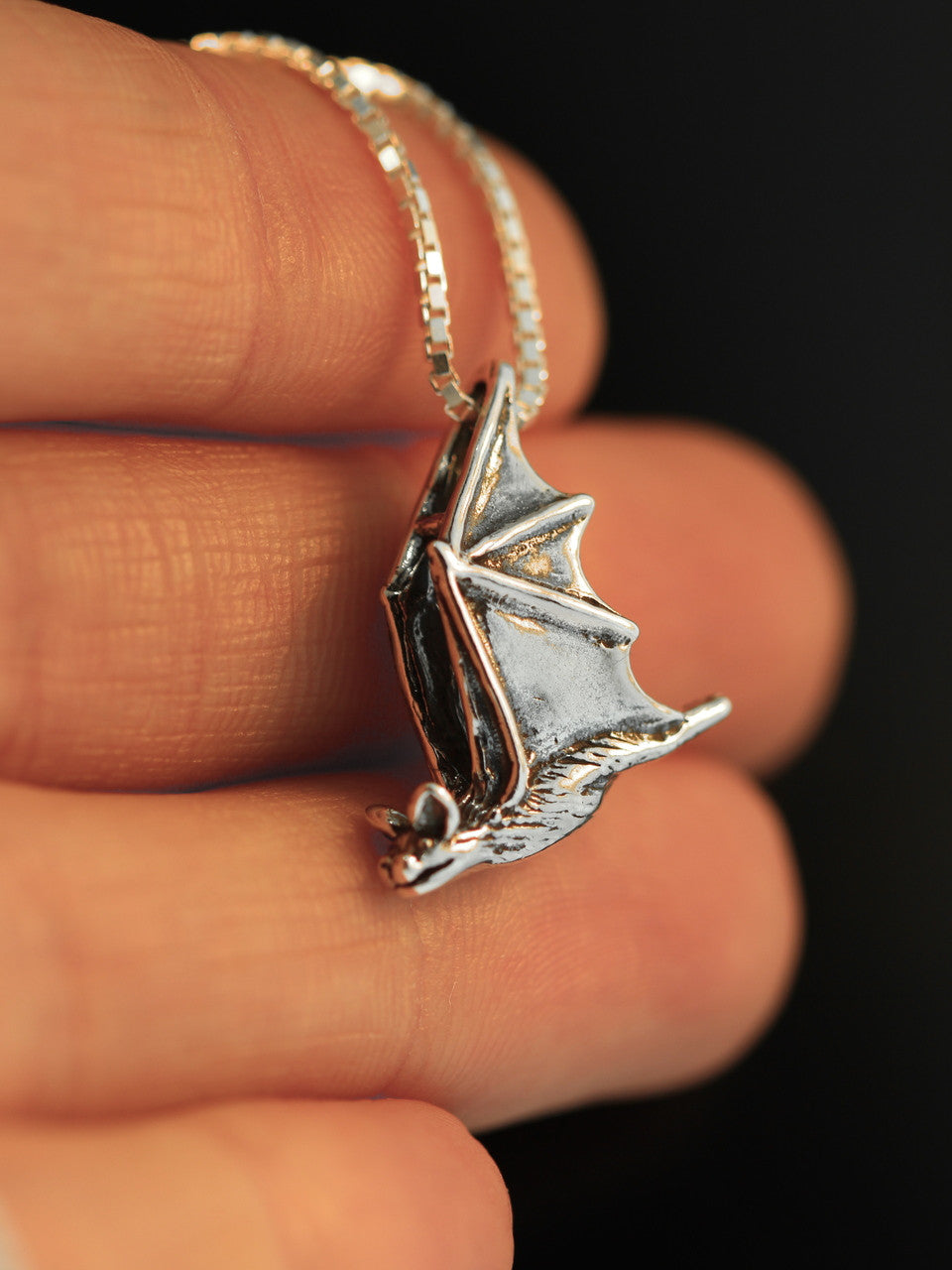 Sterling Silver Soaring Bat Pendant