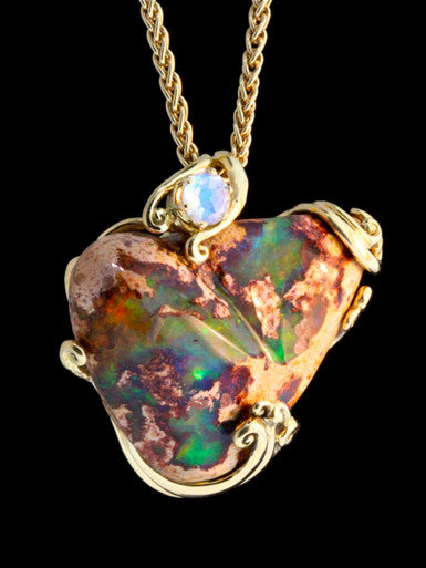 Archipelago Moonrise Wave Pendant - Mexican Matrix Opal -18K Gold