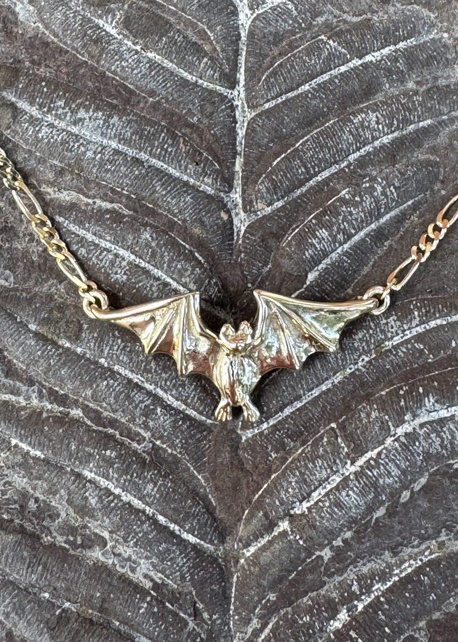 Tiny Flying Bat with Figero Chain - 14K gold